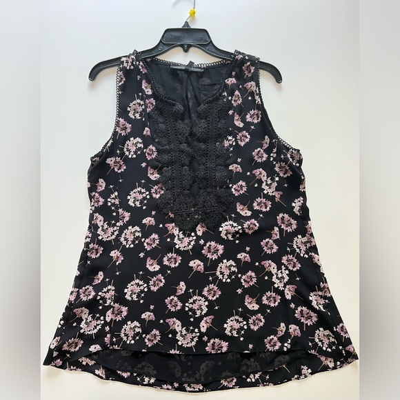 WHBM - Sleeveless Black Lilac Printed - Split Neckline With Lace Detailing - Picture 13 of 13